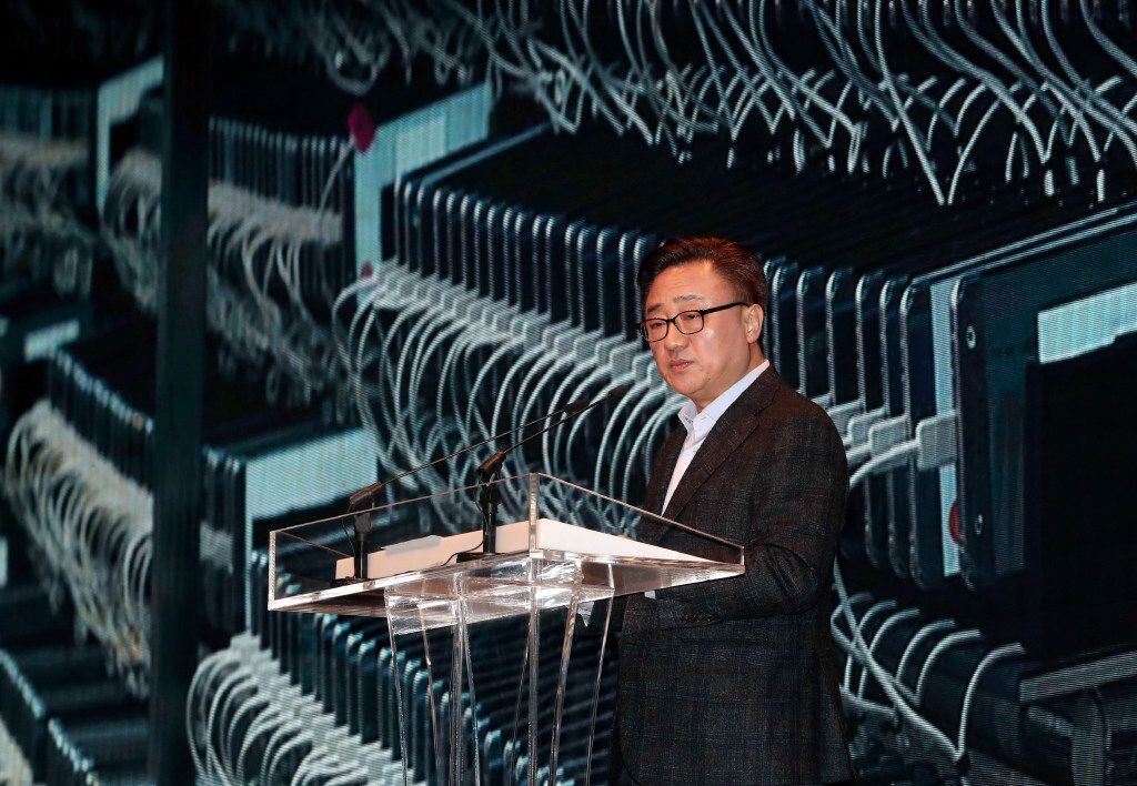 Samsung Electronics's mobile president Koh Dong-jin speaks during a press conference at its...