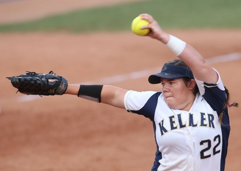 Keller pitcher Dylann Kaderka delivers a pitch against Austin Bowie during the Class 6A...
