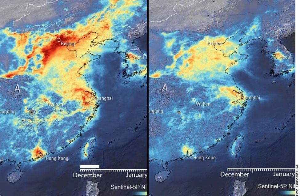 Imágenes satelitales muestran reducción de la contaminación en China.
