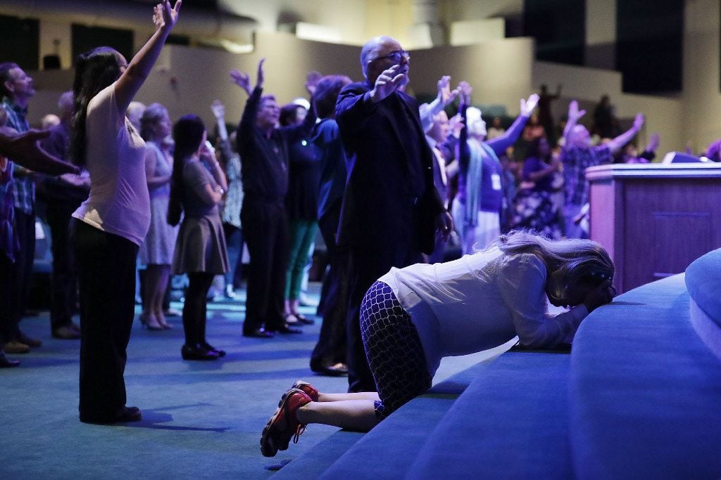 Worshippers prayed during a service at the International Church of Las Vegas last month...