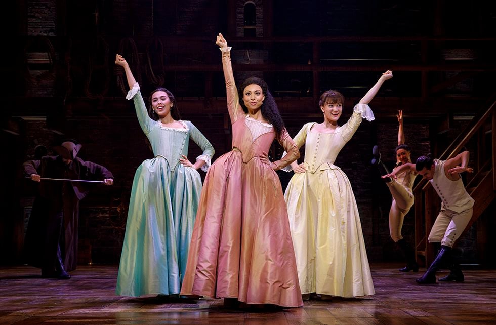 Julia K. Harriman, Sabrina Sloan and Isa Briones perform in the Angelica National Tour's...