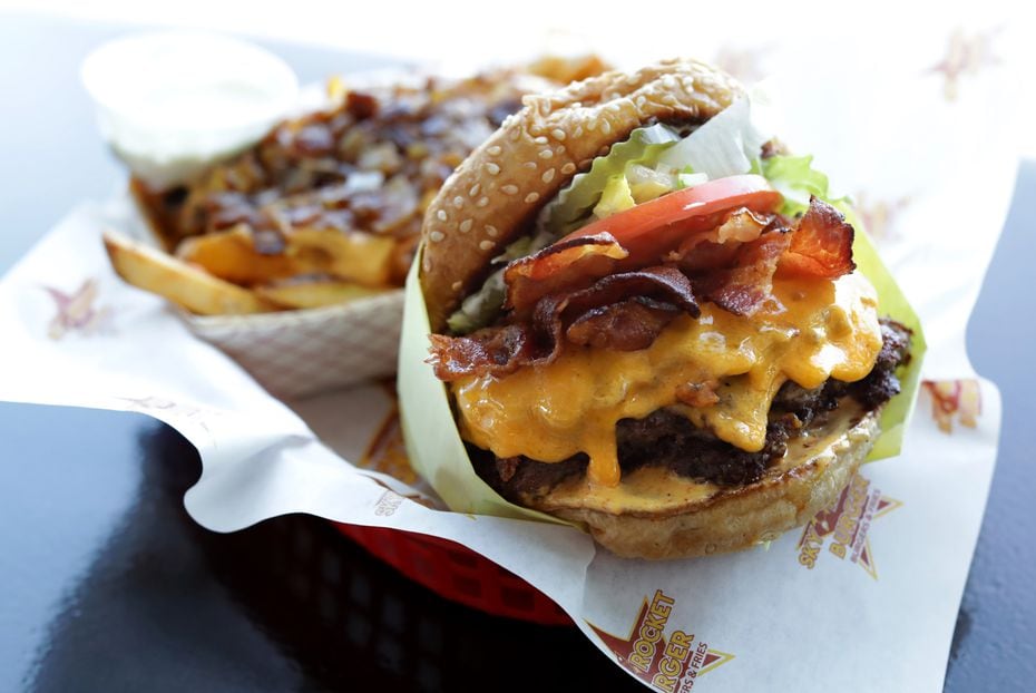 Here's the triple cheeseburger and Rocket fries at Sky Rocket Burger.