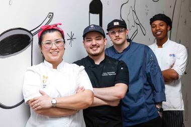 Dallas College graduates, from left, Thuy-Linh Carroll, owner of Buster's Bakeshop;...