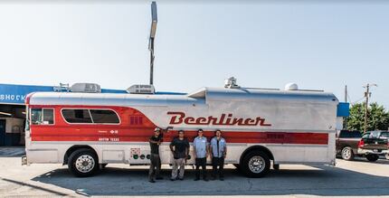 The Beerliner is a road bus outfitted with a commercial kitchen and kegerator with beer taps...