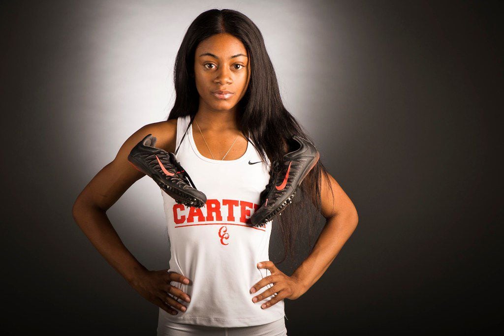 Girls track athlete of the  
year Sha'Carri Richardson of Carter High School photographed in The Dallas Morning News studio on Wednesday, May 17, 2017, in Dallas. (Smiley N. Pool/The Dallas Morning News)