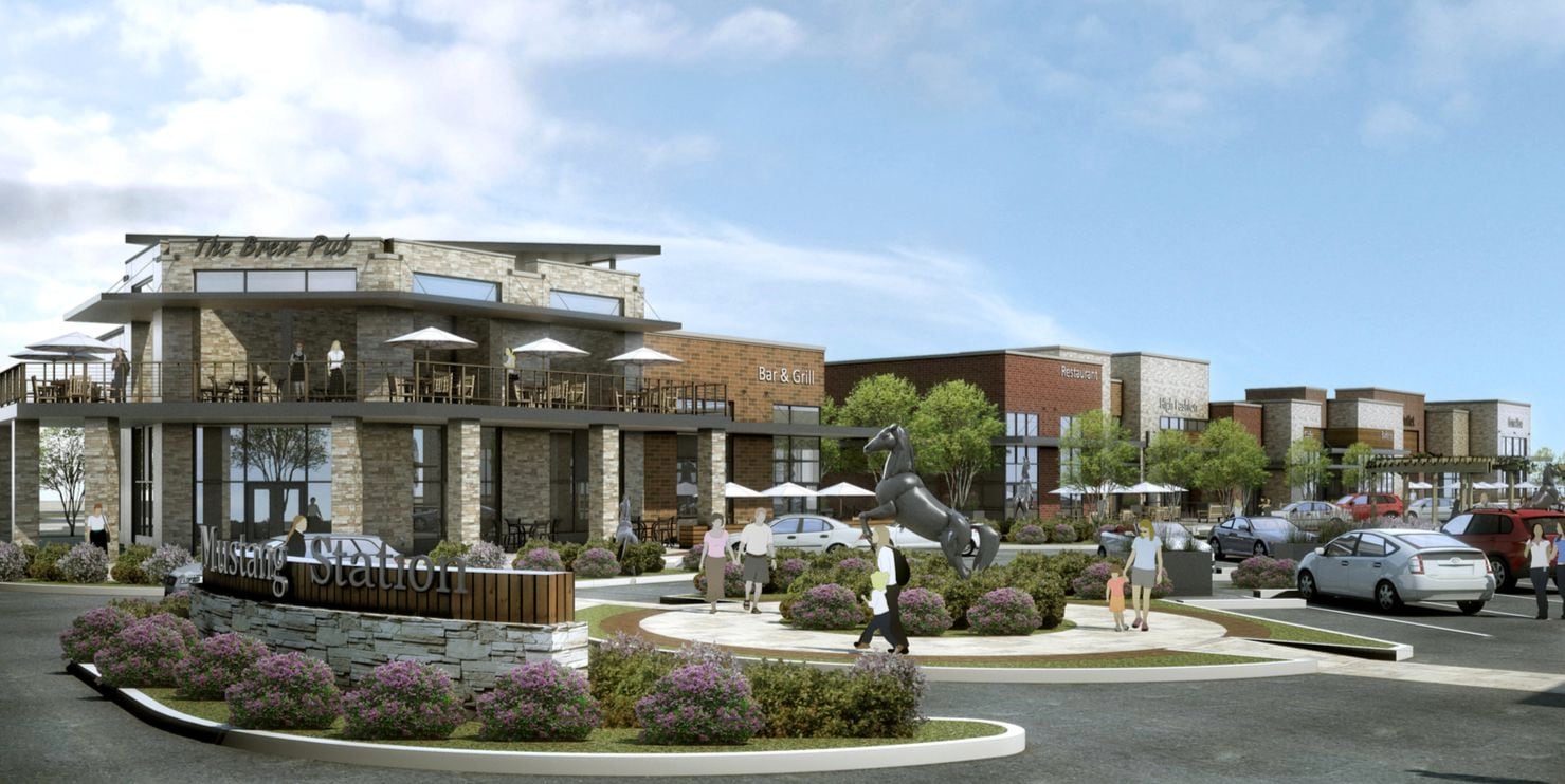 The Mustang Station retail and restaurant park is on Valley View Lane at DART's commuter rail station.