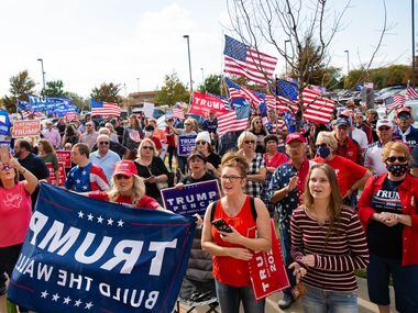 Trump supporters gather for an America is Great rally hosted by TrumpTrain 2020 DFW at...