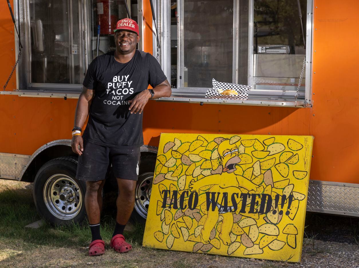 Taco Wasted owner Vincent Meeks poses outside his Taco Wasted food trailer in Royse City.