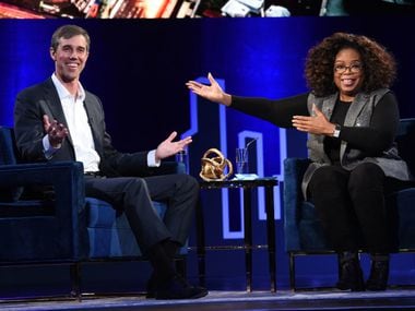 Beto O'Rourke and Oprah Winfrey visited at Oprah's SuperSoul Conversations at PlayStation...