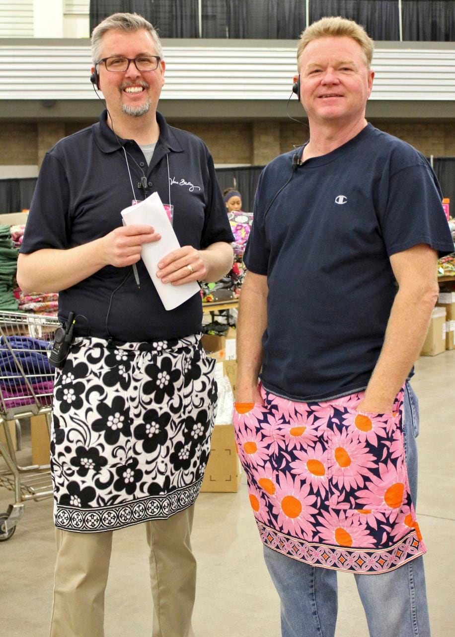 
All of the workers at the Vera Bradley Outlet Sale wear aprons, even backstage stockers...