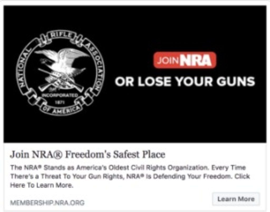 A Facebook ad by the NRA warning of gun confiscation.
