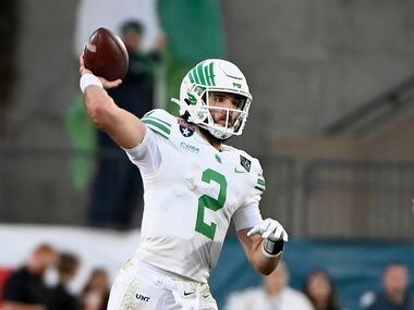 North Texas quarterback Austin Aune throws a pass during the second half of the team's...