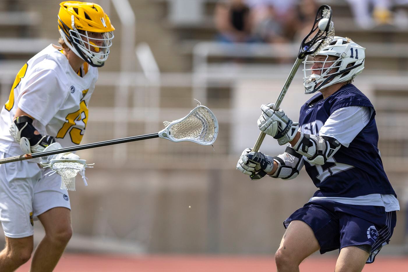 Episcopal School of Dallas’ Mac Rodvold takes a shot past St. Mark's Henry Boykin during the...