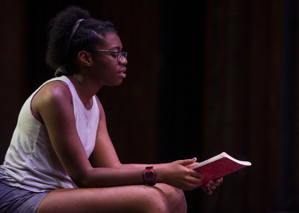 Trinity Gordon runs through her lines during rehearsal at Eastfield. 