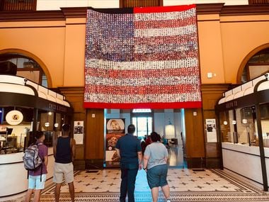 A quilt commemorating 9/11 victims hangs in Harvest Hall this month.