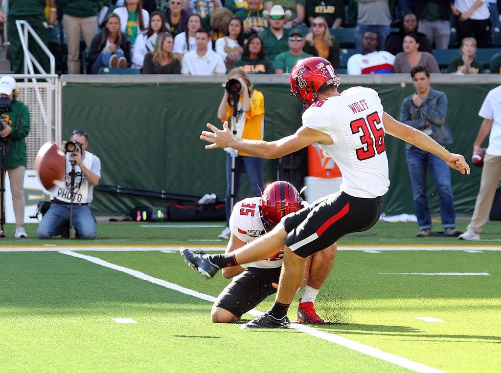 WACO, TEXAS - OCTOBER 12: Trey Wolff #36 of the Texas Tech Red Raiders kicks a field goal...
