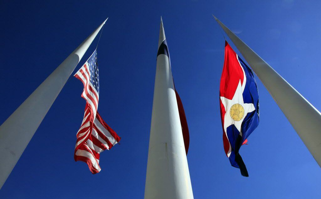  The flags in front of Dallas City Hall