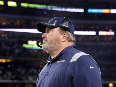 The Dallas Cowboys head coach Mike McCarthy watches his team compete against the Las Vegas Raiders in the second half at AT&T Stadium in Arlington, November 25, 2021. The Cowboys lost in overtime to the Raiders, 36-33.