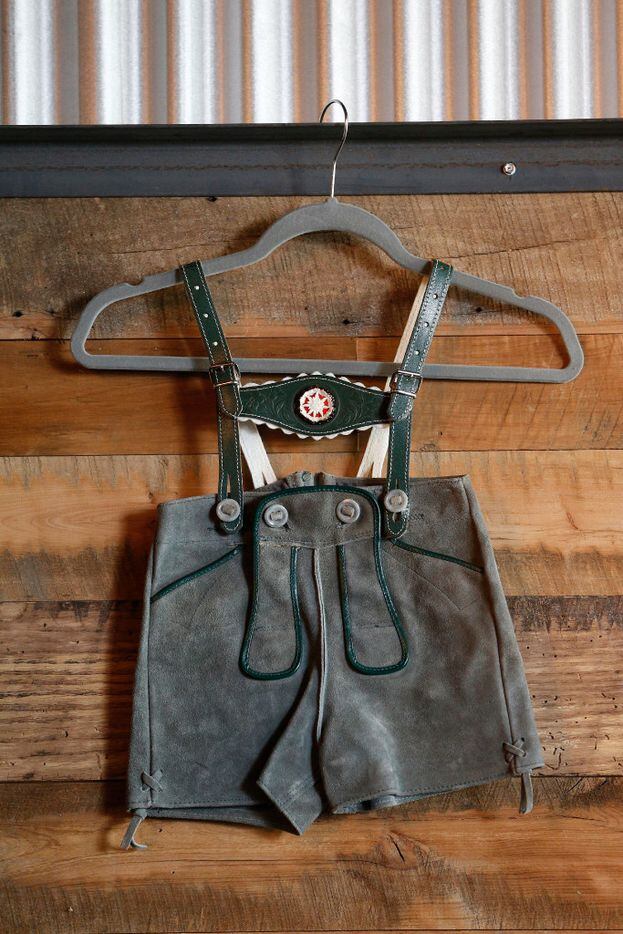 Family Lederhosen passed down from co-owner Greg McCarthy at Legal Draft Beer Co. in...