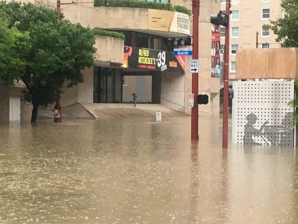 Damage outside the Alley Theatre in Houston.