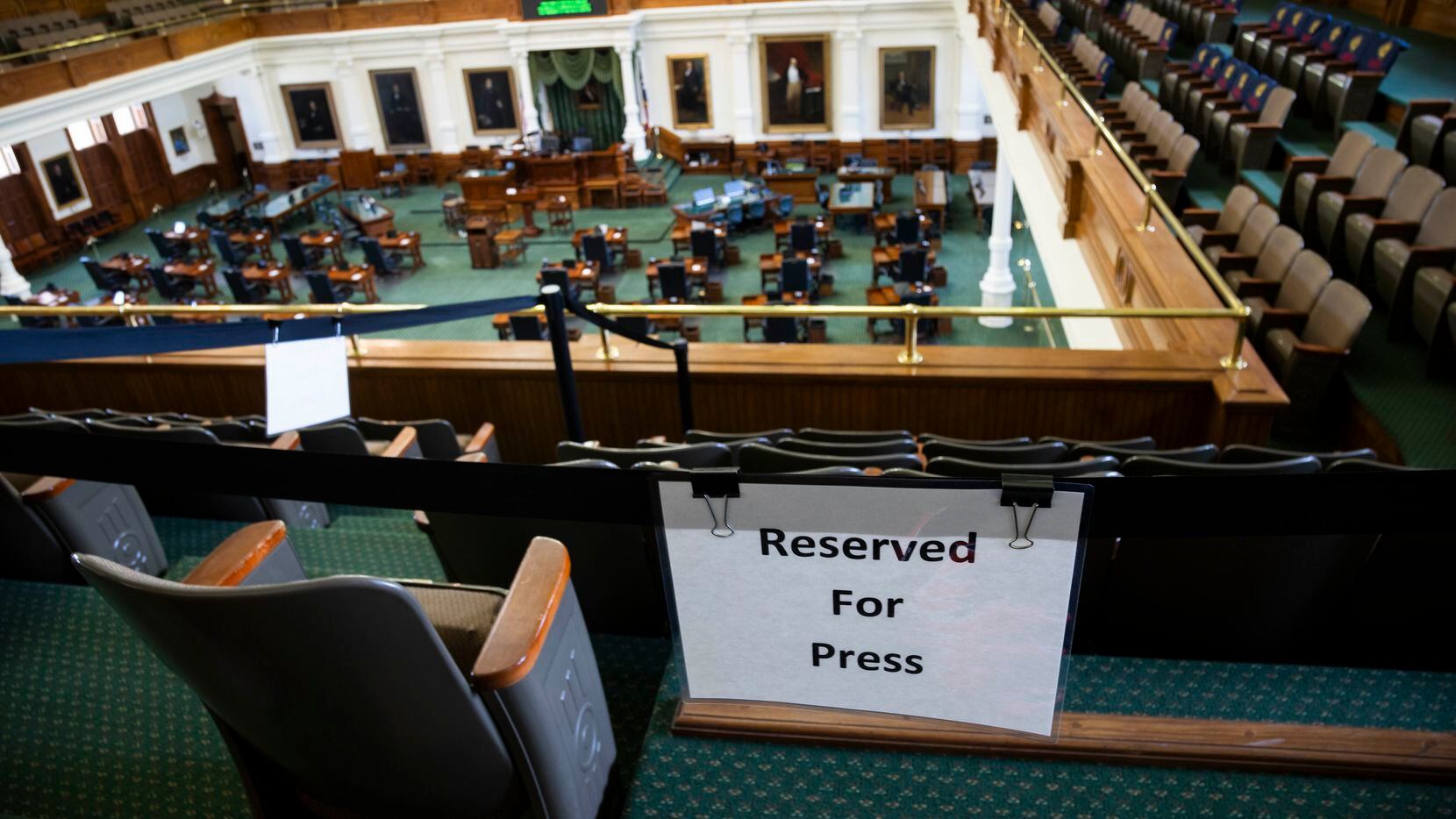 A section reserved for press in the gallery of the Texas Senate at the Texas state Capitol...