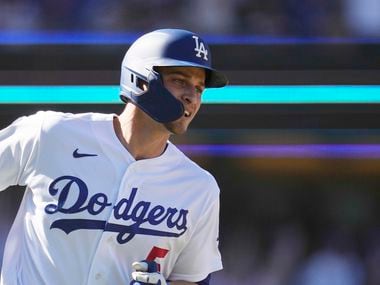Los Angeles Dodgers' Corey Seager (5) inning in Game 3 of baseball's National League Championship Series Tuesday, Oct. 19, 2021, in Los Angeles.