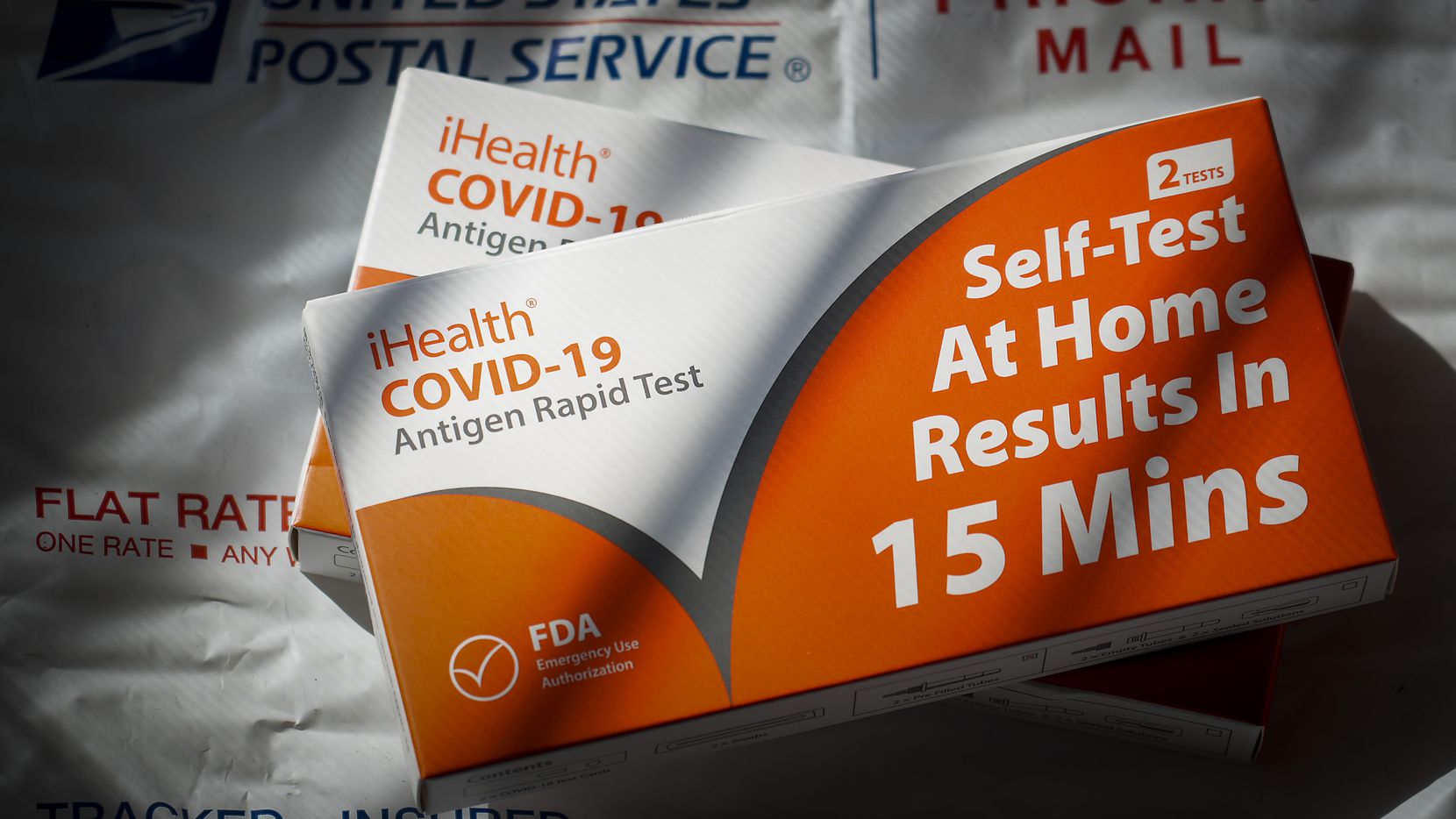 Free COVID-19 rapid tests ordered through the federal government’s are seen after delivery...