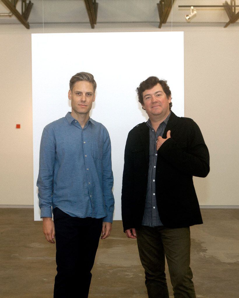 Dallas Contemporary adjunct curator Pedro Alonzo, (right) with artist John Houck, whose work is on display through March 12.
