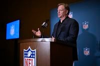 NFL commissioner Roger Goodell addresses reporters at the end of the NFL football owners...