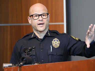 Dallas police Chief Eddie Garcia speaks Monday at Dallas Police Headquarters about a...