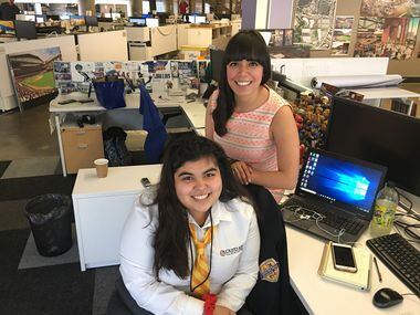 Carla Cano (left) with Margarita Aguirre at the downtown HKS headquarters. Cano is a Cristo...