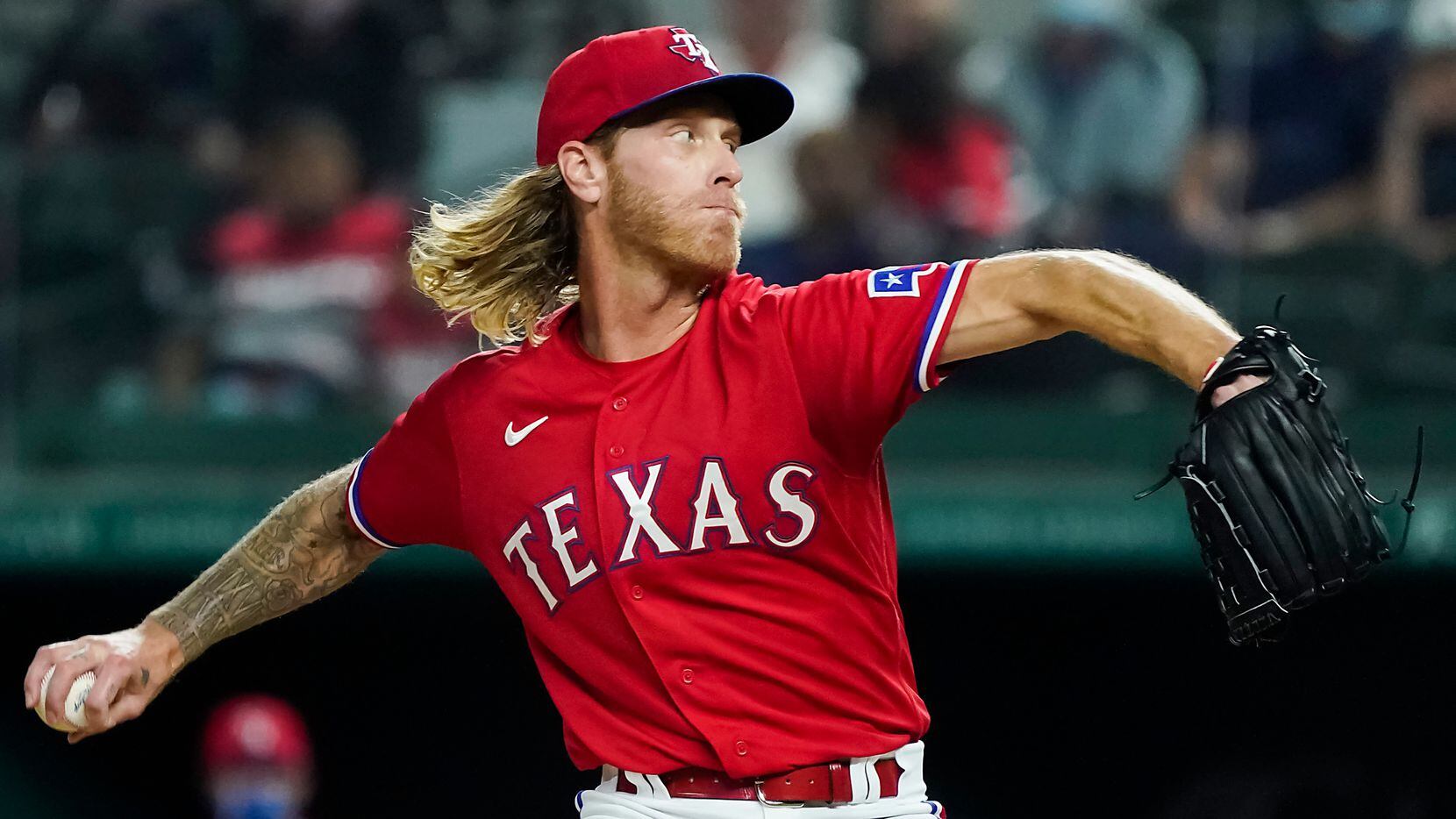 Texas Rangers pitcher Mike Foltynewicz delivers during the third inning against the Baltimore Orioles at Globe Life Field on Friday, April 16, 2021.