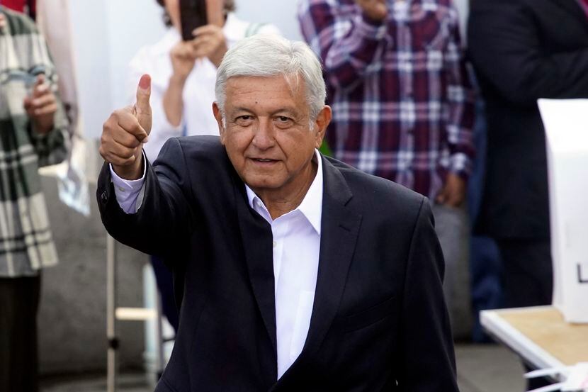 El ahora presidente de México, Andrés Manuel Lopez Obrador, a su salida de la casilla de...