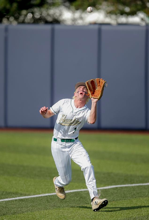 Birdville’s Payton Brooks (1) catches a pop foul hit by Mansfield Legacy’s Griffin Binkley during the second inning of a high school Class 5A Region I quarterfinal series at Dallas Baptist University, Thursday, May 20, 2021. (Brandon Wade/Special Contributor)