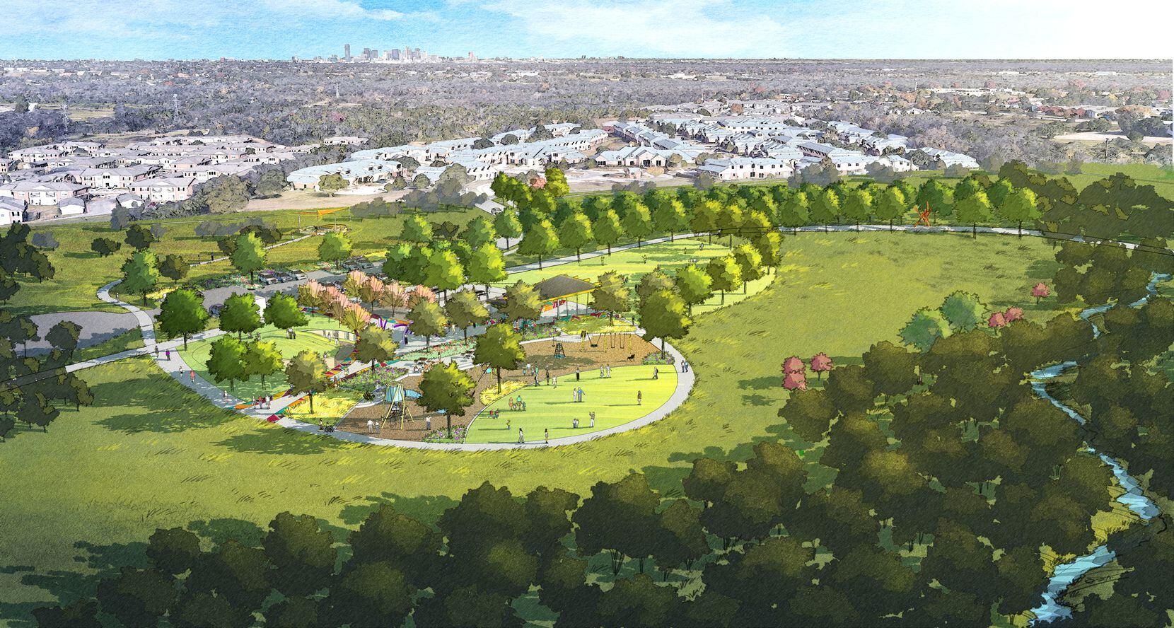 A rendering shows Phase One of the Judge Charles R. Rose Community Park, on the south side...
