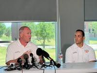 Fort Worth Fire Department Chief Jim Davis and Roberto 'Bobby' Fimbres at a press conference...