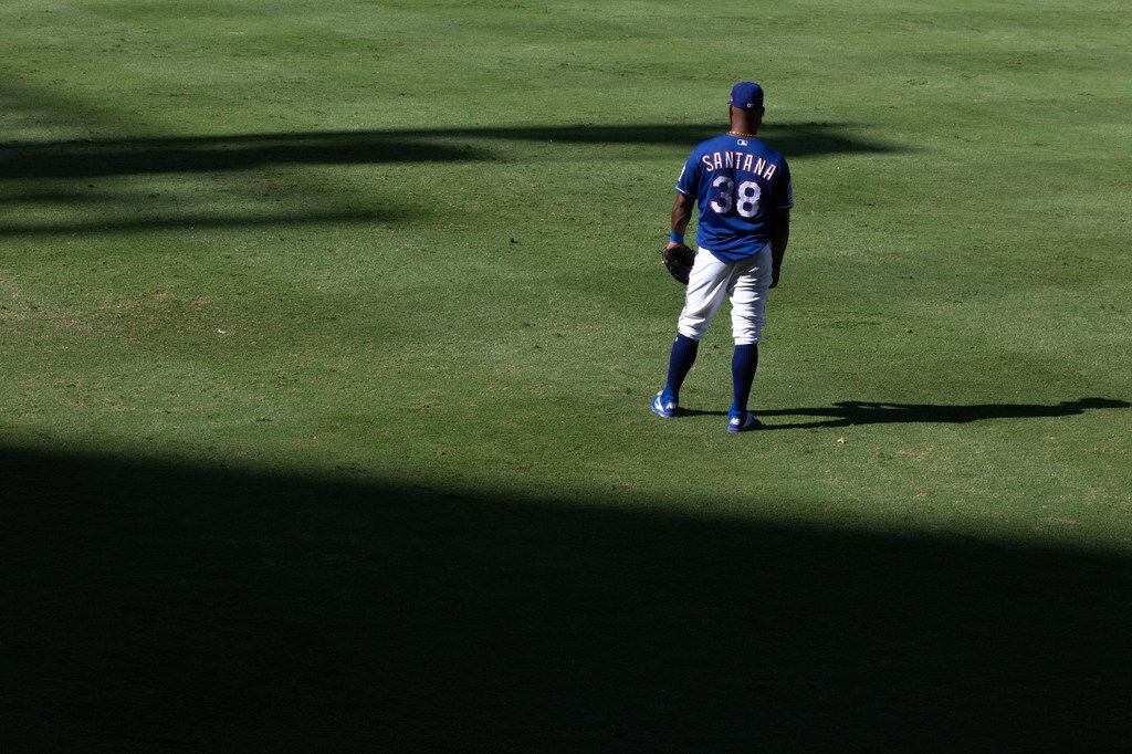 Second baseman Danny Santana heads for the dugout during the Texas Rangers' final game ever...