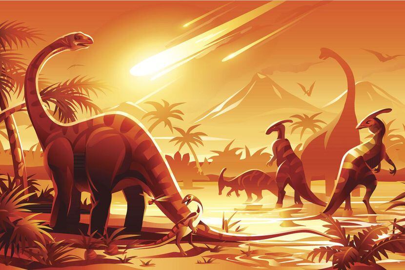 Ilustración de la teoría que señala que los dinosaurios desaparecieron a raiz de un...