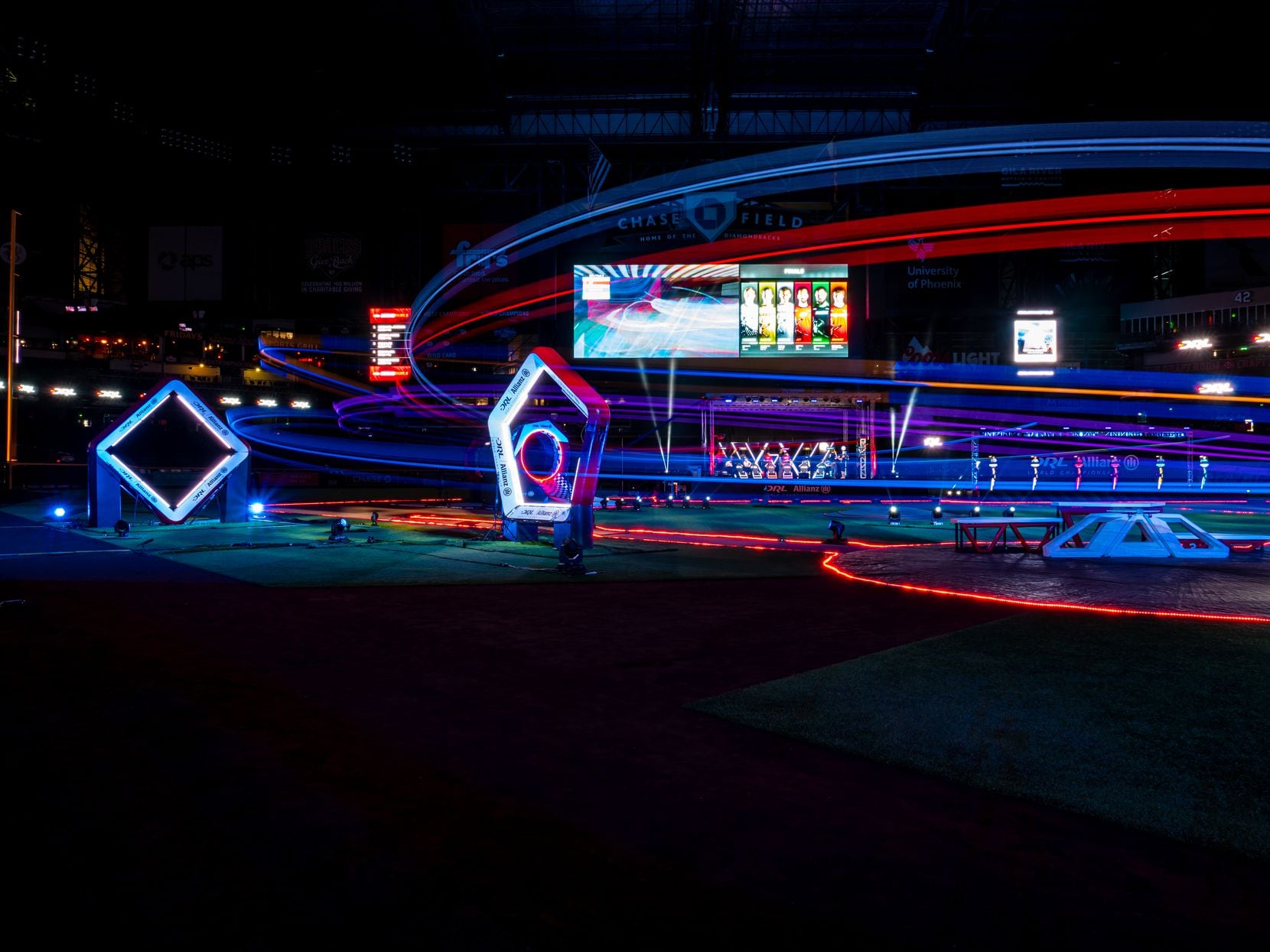A look at a recent race setup at Chase Field in the Drone Racing League. Pilots will...