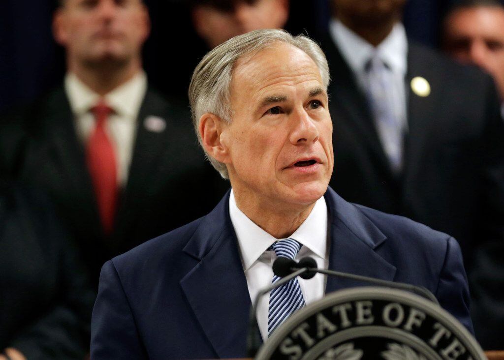 FILE - In this April 10, 2017, file photo, Texas Gov. Greg Abbott speaks at a new conference...