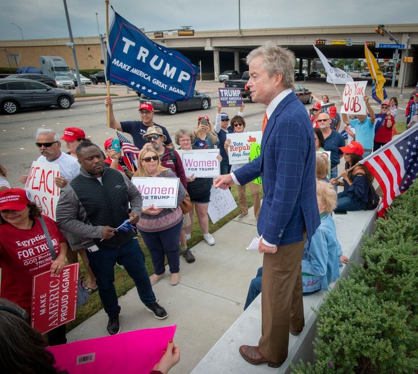 Former State Sen., Don Huffines speaks at an anti-impeachment pro-Trump campaign event...