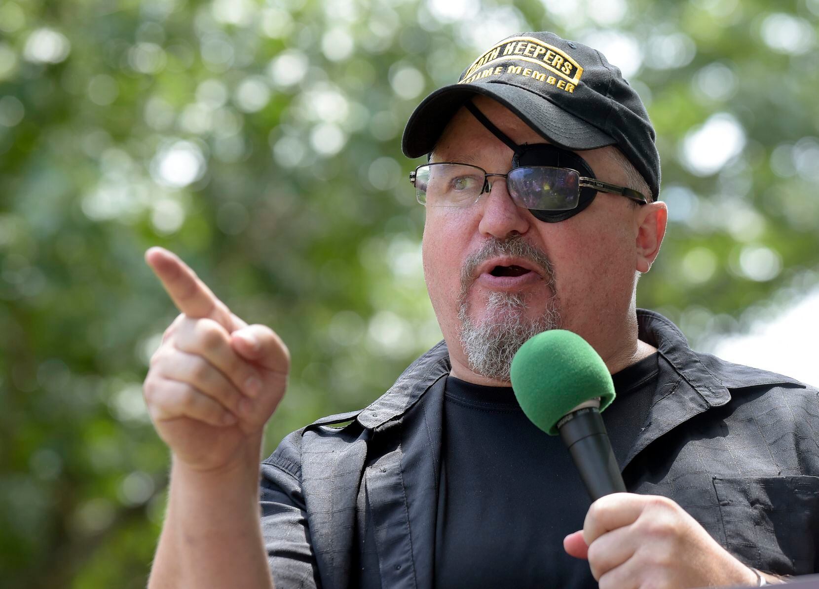 FILE - Stewart Rhodes, founder of the citizen militia group known as the Oath Keepers speaks...