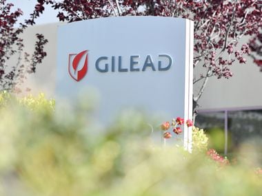 This 2020 file photo shows a Gilead Sciences headquarters sign in Foster City, Calif.