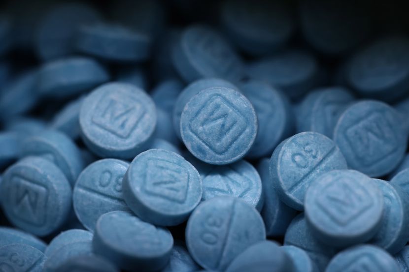 Hundreds of seized fentanyl pills that imitate Oxycodone M30 were kept as evidence at the...