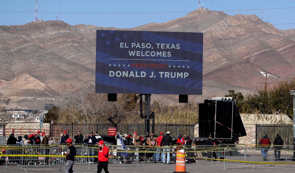 Ticket holders begin lining up outside the El Paso County Coliseum for a President Donald Trump campaign rally, Monday, Feb. 11, 2019, in El Paso, Texas. 