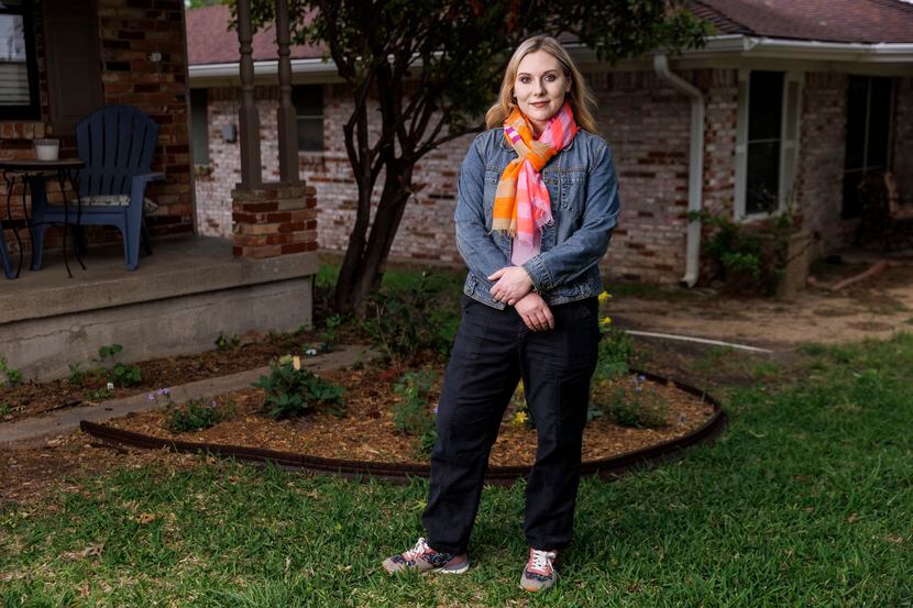 Dallas ISD teacher Katrina Rasmussen pictured outside her home on Tuesday, April 18, 2023 in...