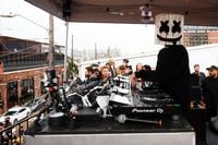 Music producer and DJ Marshmello, performs during a surprise pop up show on Friday, April...