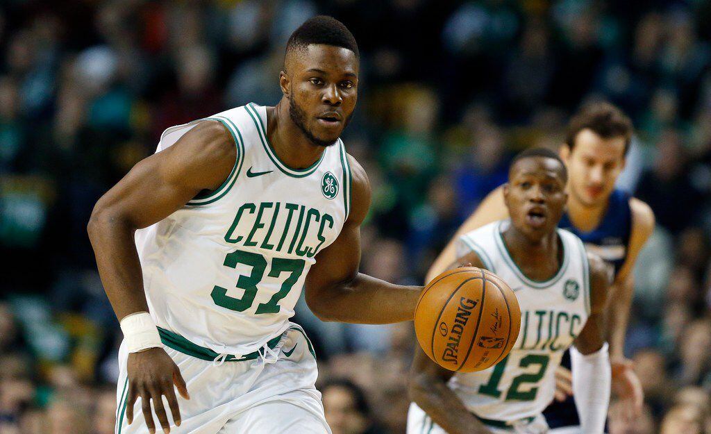 Boston Celtics' Semi Ojeleye (37) plays against the Minnesota Timberwolves during the first...