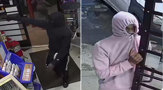 Images of two individuals suspected of a seven-robbery spree Monday in Fort Worth, from surveillance footage captured at one of the locations and posted on social media.