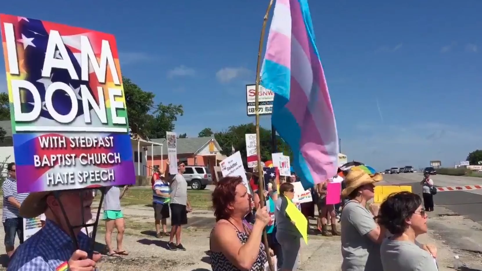 Activists protested Stedfast Baptist Church in 2019. The church moved to Watauga this year...